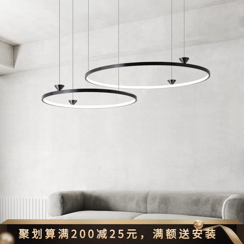 展厅美式创意轻奢风酒店别墅圆环吊灯客厅餐桌办公室铜制LED环形