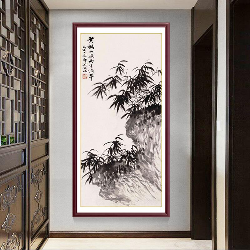 新中式玄关装饰画过道入户画走廊壁画实木挂画有框古典画九鱼聚财