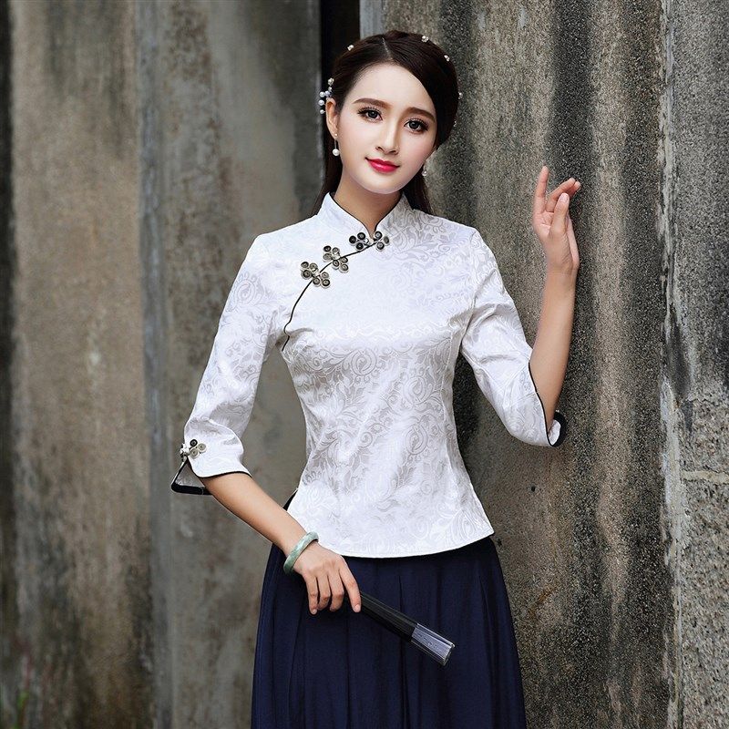 唐装女士民国风复古中式演出服改良两件套旗袍修身显瘦短款上衣