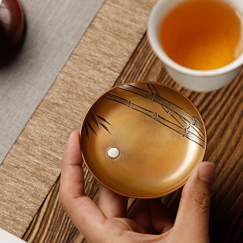 镶银纯铜茶道茶杯垫功夫茶具配件茶托日式隔热小茶垫主人杯架碟子