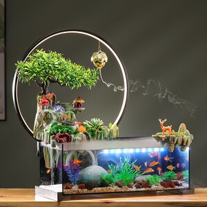 自带过滤特大号鱼缸客厅流水摆件循环水器生财装饰品乔迁新居礼品