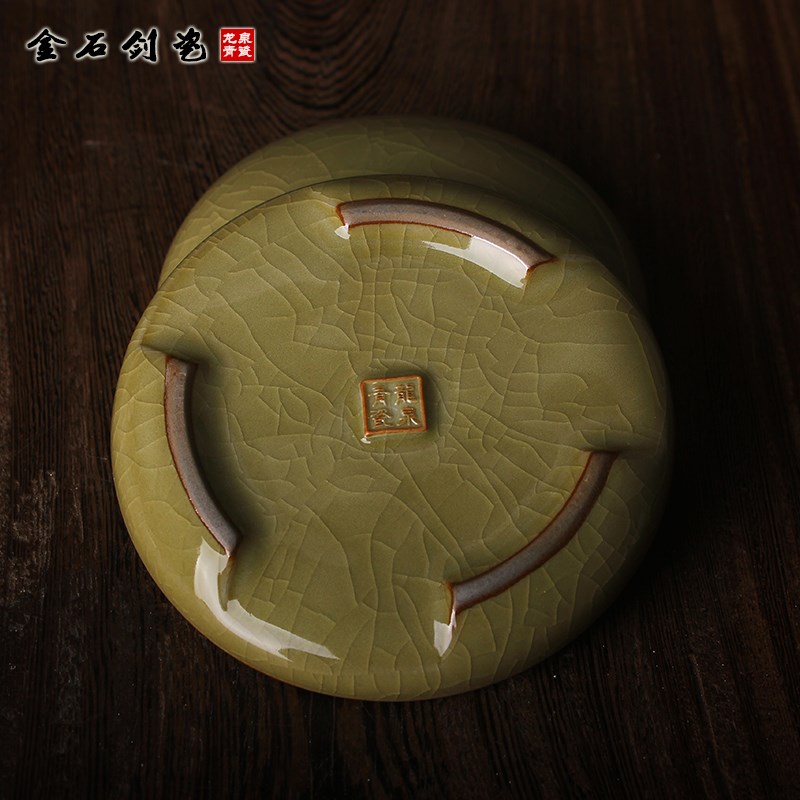 陶瓷高盖三足印泥盒篆刻朱砂贡砂红色印章盒书画书法冰裂高顶瓷缸