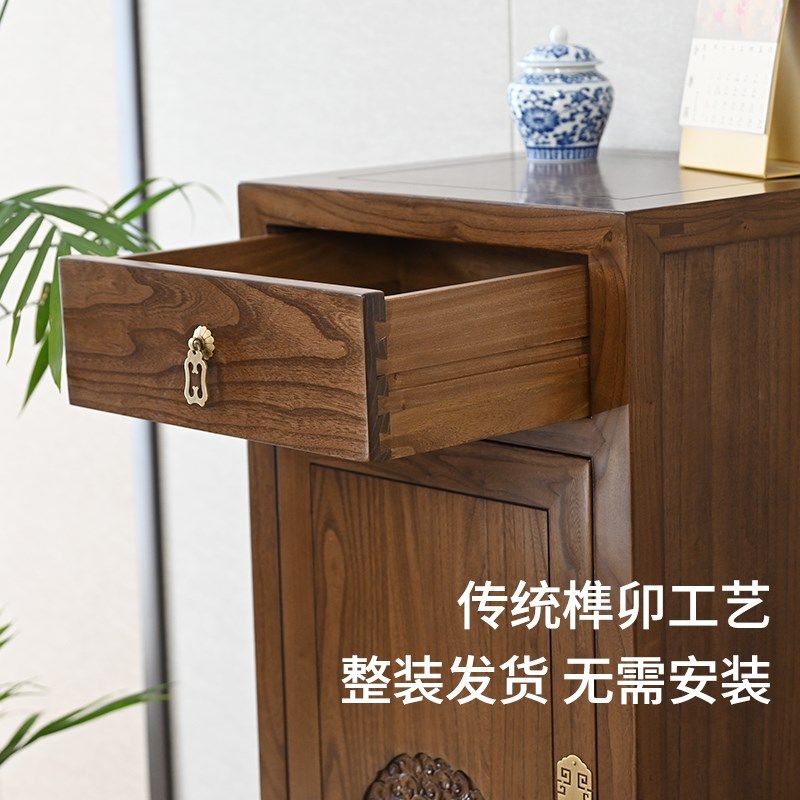 新中式转角柜墙角储物柜榆木客厅窄柜单门玄关柜入户鞋柜实木立柜