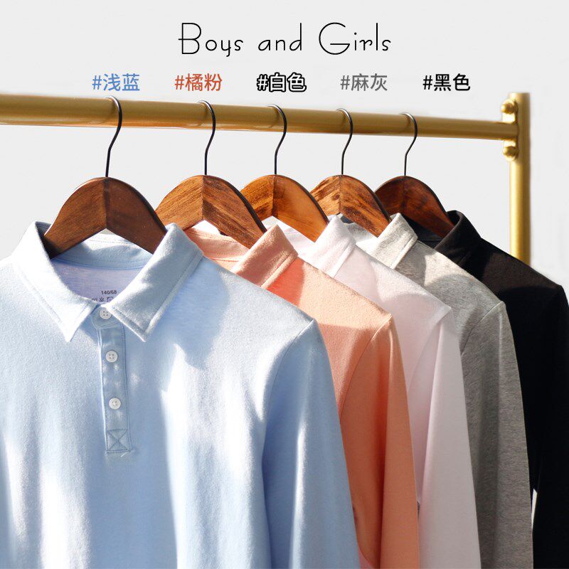 男童长袖T恤春秋新款大童白色翻领上衣儿童纯棉polo衫女童打底衫