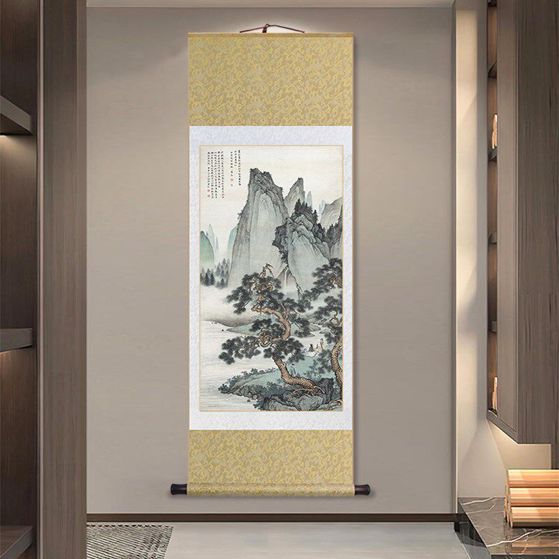 国画山水画陈少梅仿刘年松泉图名家卷轴挂画新中式客厅玄关装饰画