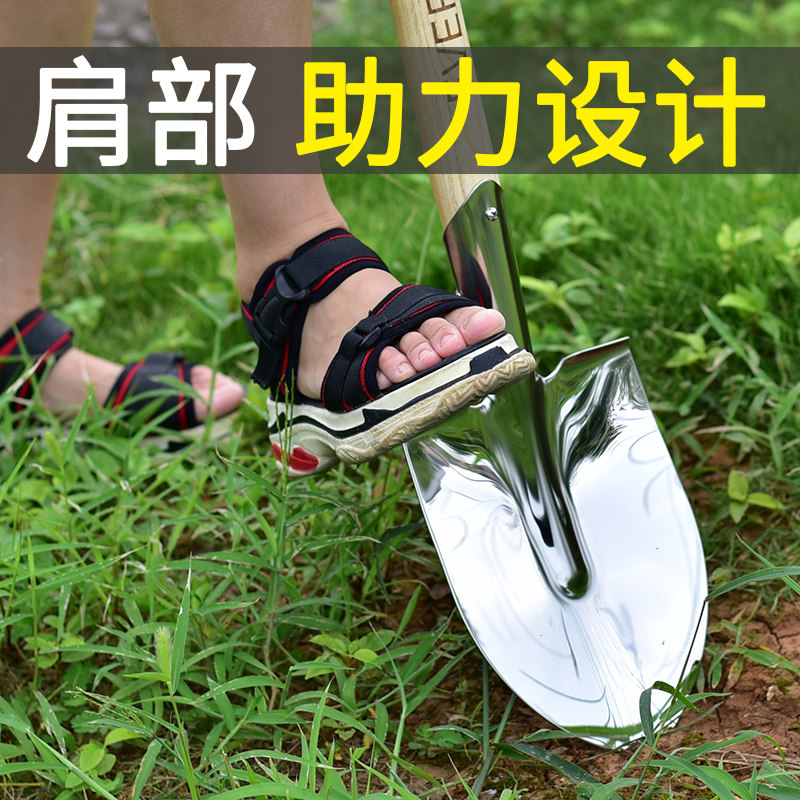 不锈钢锹304加厚农用不锈钢铁锹小铲子户外种花挖土园艺平铲锹铲