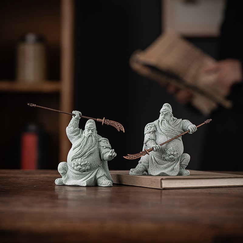 青砂石文创关公关云长武财神历史人物桌面摆件鱼缸造景茶宠装饰品