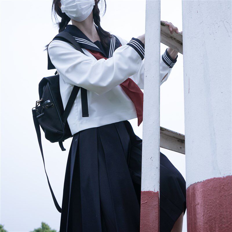 樱花家族jk制服【白身绀领白三本】基础款水手中间冬服长袖套装女