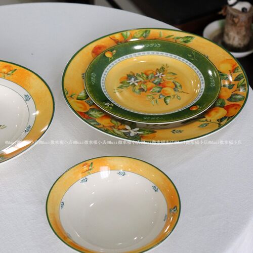 复古油画风创意黄桔西餐牛排大盘牛奶麦片碗意面盘氛围感餐具装饰