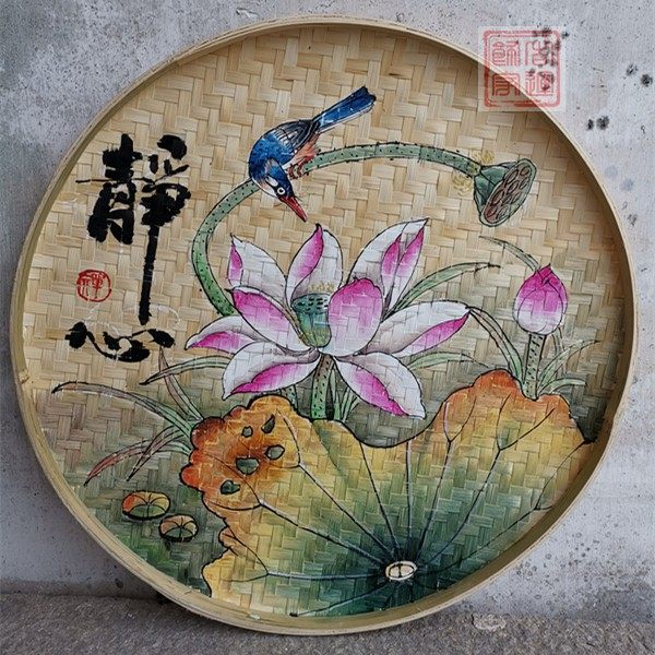 复古手绘竹筛子挂饰竹编装饰品簸箕墙壁墙面墙上挂件家居背景墙饰