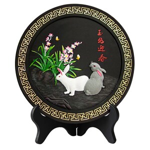 活性炭雕工艺品玉兔迎春生肖兔过年礼品家居装饰品摆设小兔子摆件