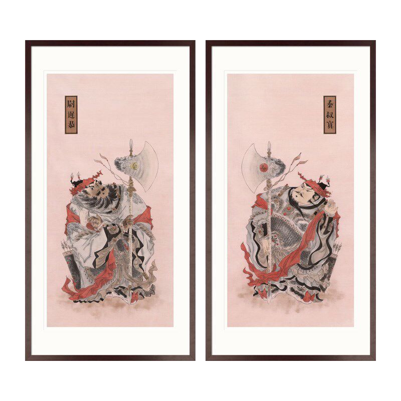 工笔人物国画武将门神秦叔宝尉迟恭画像玄关书房新中式卷轴挂画框
