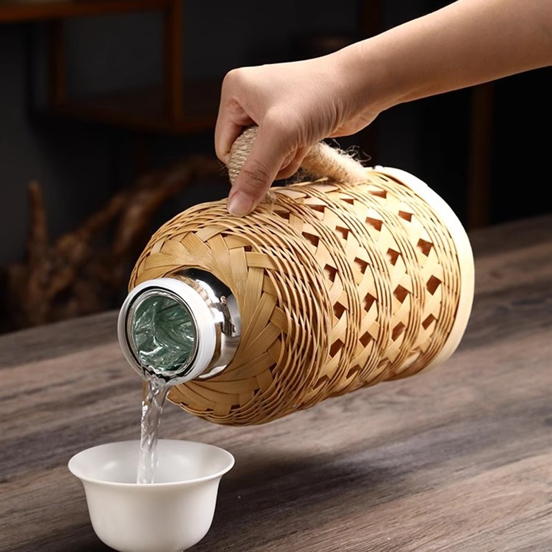 竹编热水瓶保温家用老式暖壶玻璃小暖水壶手工带瓶胆小茶瓶