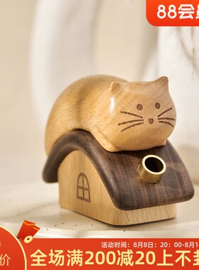 屋顶上的猫顽木原创桌面香薰摆件精油扩香器香氛可爱猫咪生日礼物