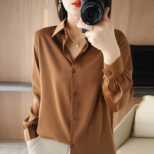 冰丝2025秋冬女POLO领衬衫 纯色简约百搭气质上衣短款 开衫 女装
