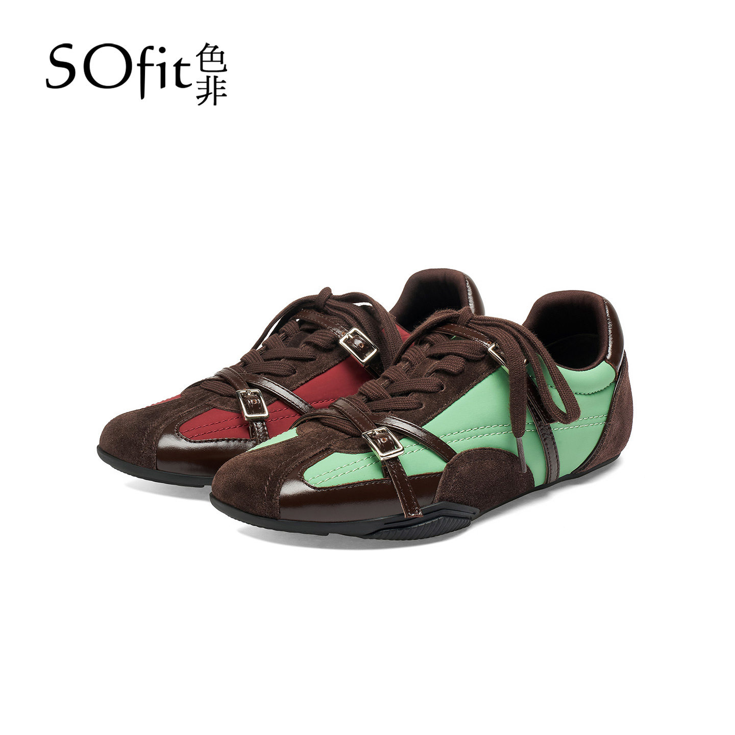SOfit/色非新款复古百搭德训鞋圆头系带舒适时尚运动休闲女鞋