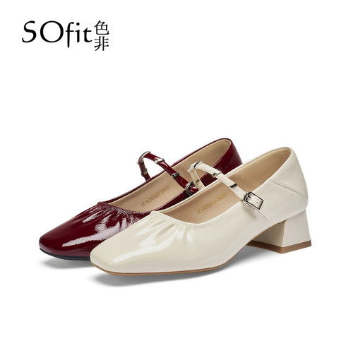 SOfit/色非法式复古一字扣浅口玛丽珍鞋舒适百搭通勤气质女单鞋