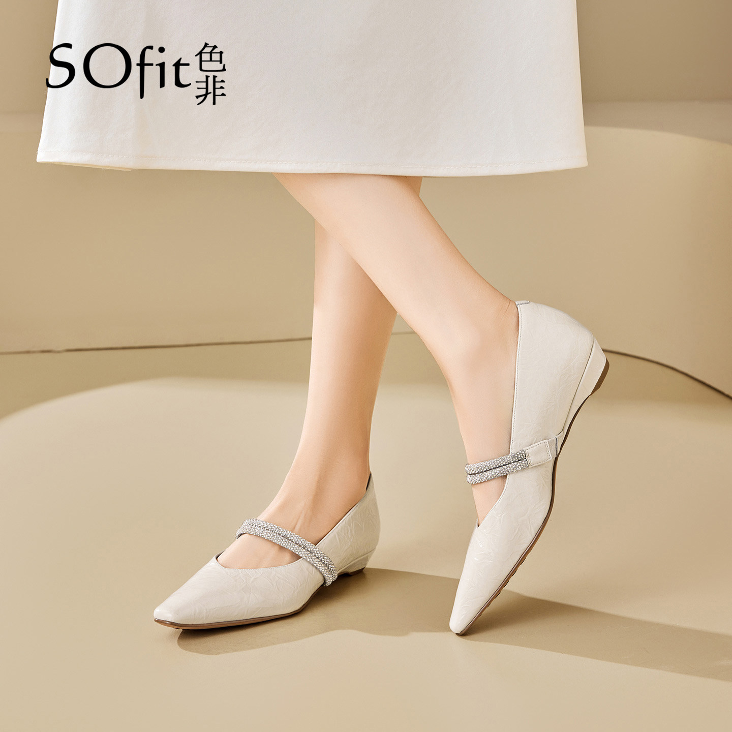 SOfit/色非时尚方头水钻韩版单鞋复古中跟浅口鞋坡跟气质玛丽珍鞋