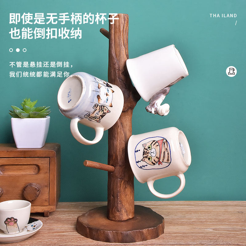 杯架柚木置物架家用沥水创意马克杯挂架子木质轻奢倒挂咖啡茶杯架