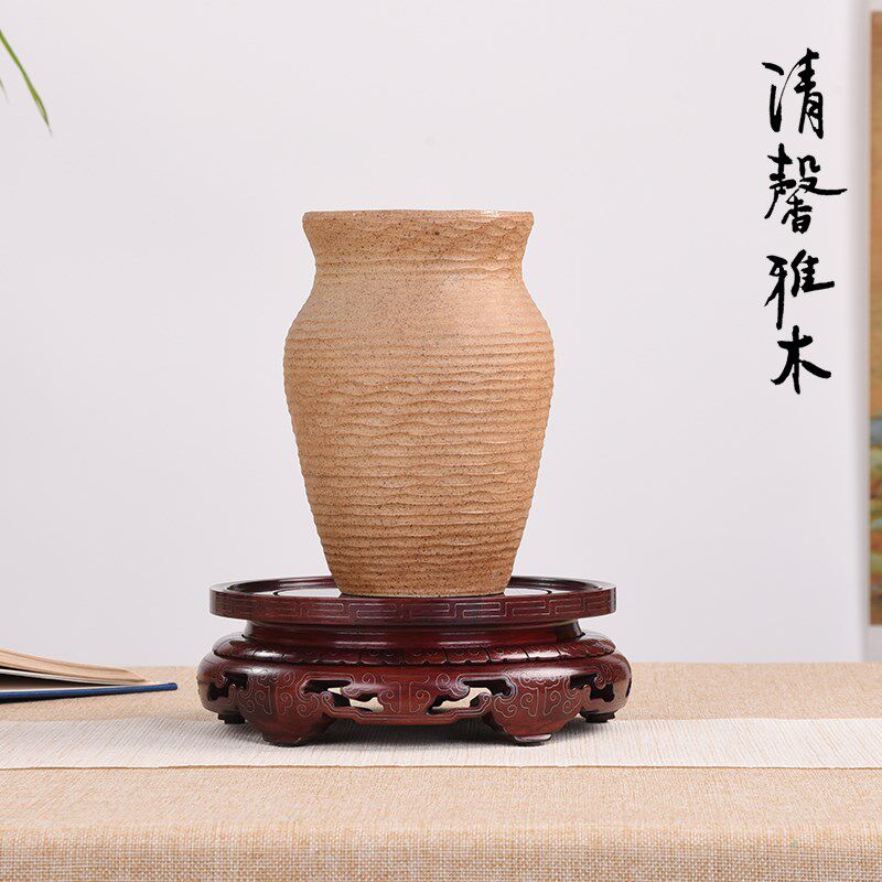 紫光檀实木中式嵌银丝花瓶鱼缸酒瓶盆景古玩奇石古玩玉石摆件底座