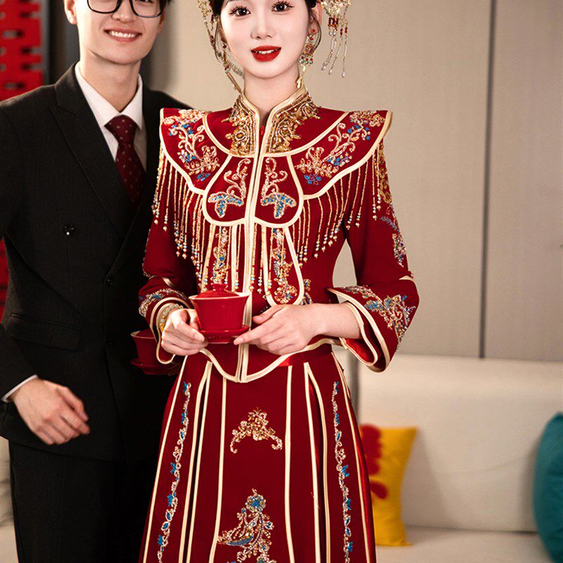 显瘦秀禾服新娘新款嫁衣结婚敬酒服小个子秀和服中式婚服2024春夏