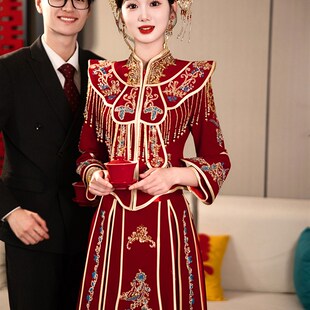 显瘦秀禾服新娘新款嫁衣结婚敬酒服小个子秀和服中式婚服2024春夏