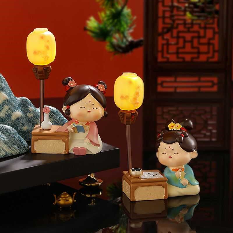 唐仕女唐妞摆件西安文创旅游纪念品寝室书画带小夜灯桌面装饰品