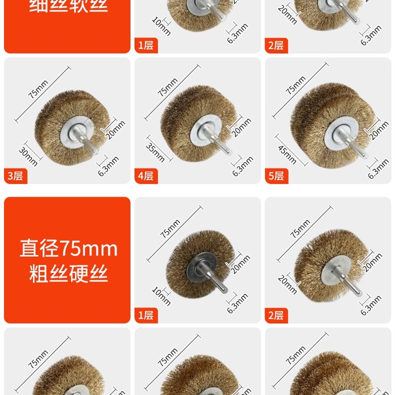 电动钢丝刷加厚钢丝轮打磨头带柄除锈铁刷子抛光清洁碗刷打磨刷子