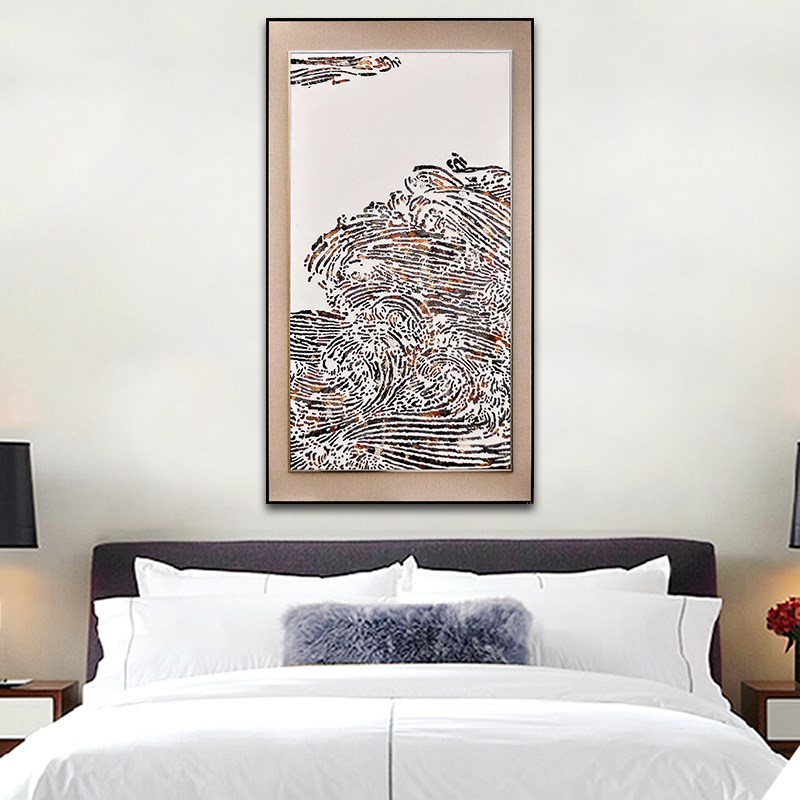 新中式山水综合材料实物挂画银箔客厅立体装饰玄关样板间餐厅包邮