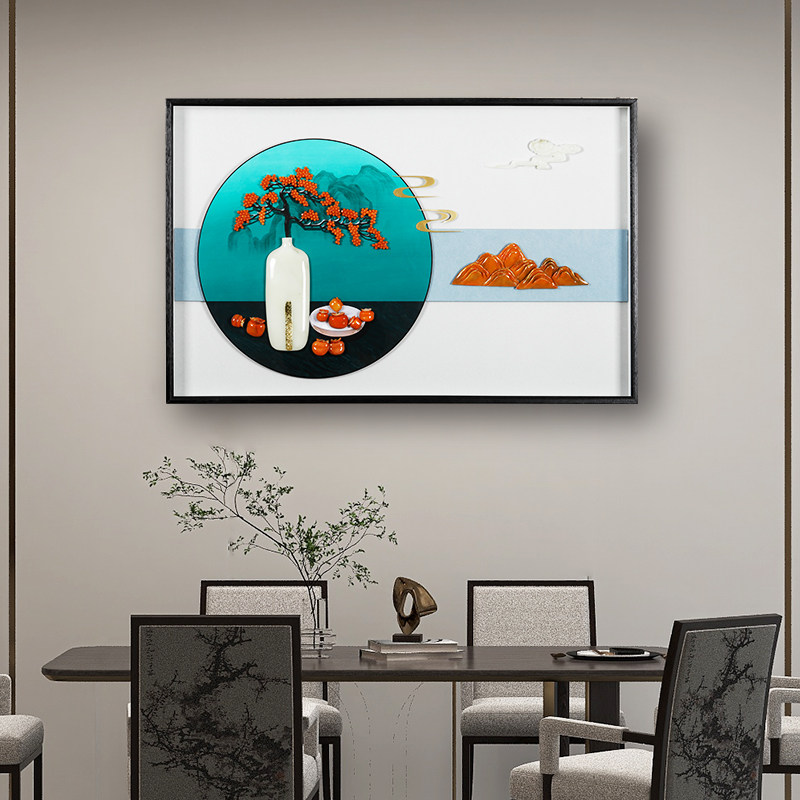 新中式餐厅装饰画轻奢高级感客厅西墙挂画沙发背景墙壁画玉雕挂画