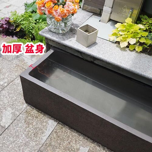 紫砂粗陶特大鱼缸 长方形无釉马槽花盆 睡莲专用陶盆花器手工中国