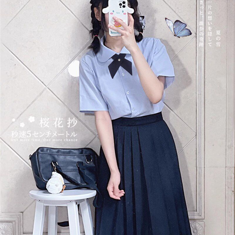 学生jk制服短袖衬衫百褶半身短裙中长款套装班服夏学院风大码衬衣
