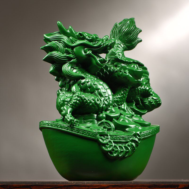 绿色实木雕刻龙摆件纯木头十二生肖龙工艺品客厅家居电视柜装饰品