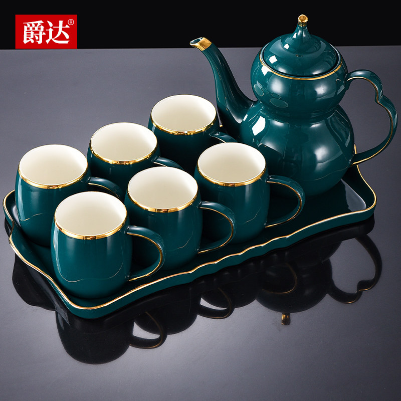 长方形陶瓷盘子餐具放水杯茶杯水壶轻奢托盘家用高档水果蛋糕收纳