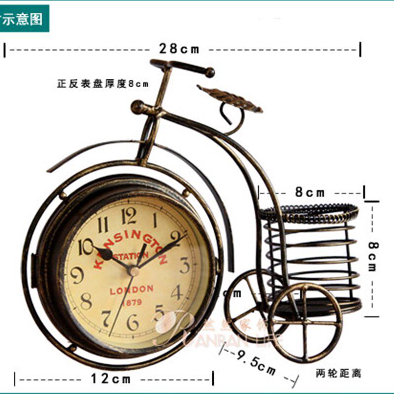 欧式田园客厅钟表玄关摆件时尚静音台钟座钟三轮车钟卧室台式钟表