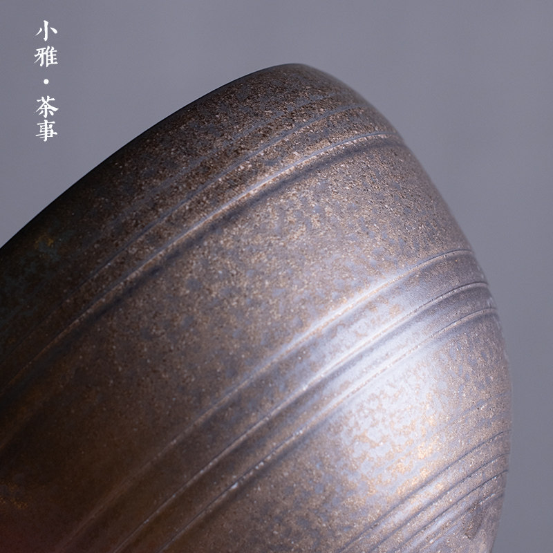 小雅 复古鎏金建水茶钵家用水盂陶瓷水洗茶洗大号杯洗铁锈釉茶缸