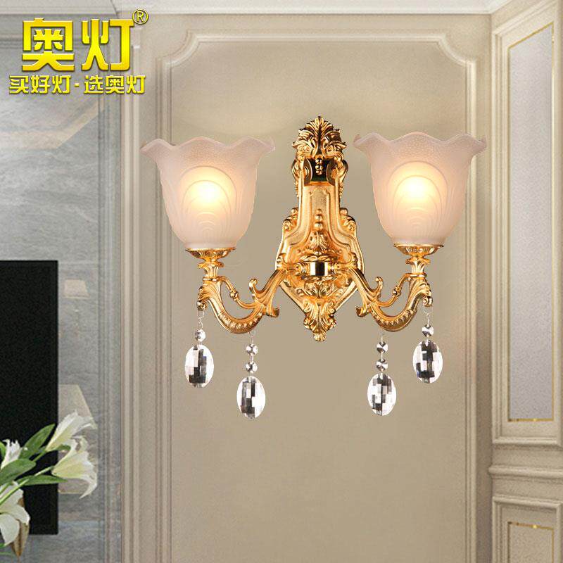 奥灯锌合金水晶壁灯卧室客厅背景墙灯欧式艺术双头床头灯具2575