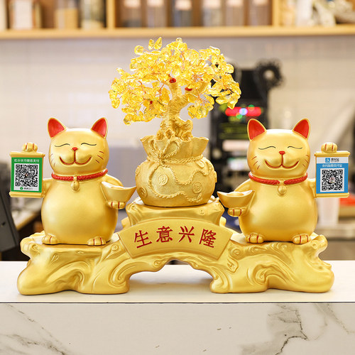 金色招财猫收银台前台二维码收款码摆件多功能店铺装饰开业送礼