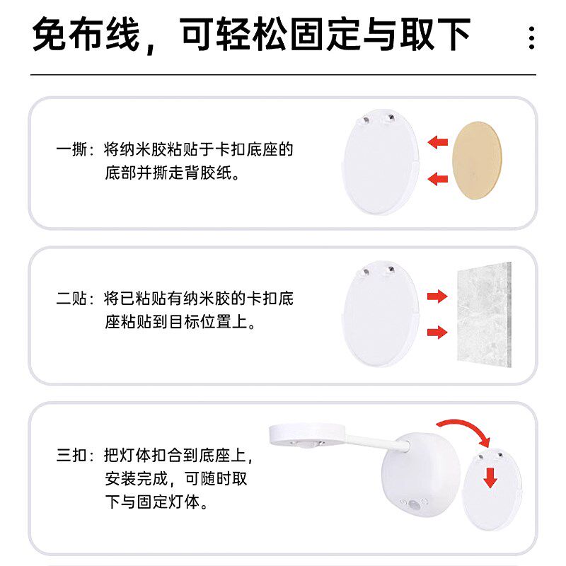 充电壁灯卧室床头氛围人体感应装饰画射灯免安装免布线墙壁灯