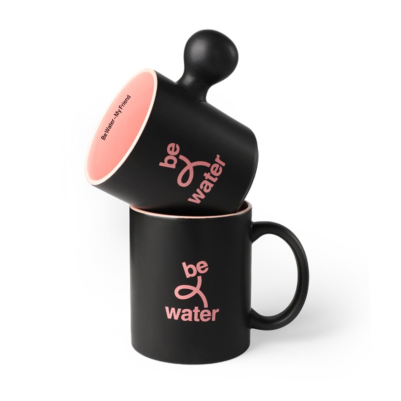 不够商店 be water黑粉磨砂小黑杯马克杯咖啡杯   简约陶瓷情侣杯