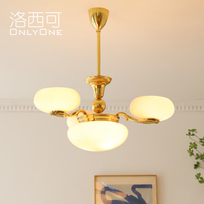 洛西可 artdeco风格蛋白石黄铜吊灯中古法式复古客厅卧室玻璃灯具
