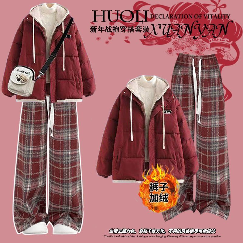 冬季大童女装12-15岁棉服外套两件套13初中学生14休闲网红套装16