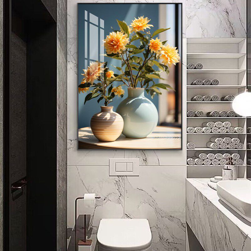 浴室化妆室防水装饰画清新简约花卉挂画酒店洗手间免打钉墙面壁画