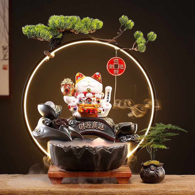 创意招财猫流水摆件办公室装饰循环水桌面前台店铺发财猫开业礼品