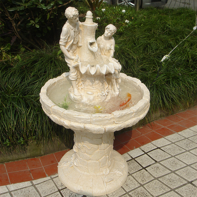 欧式情侣人物工艺摆设田园风家居庭院流水加湿喷泉祝福装饰摆件