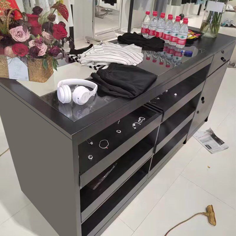 烤漆中岛台带玻璃橱窗服装店展示台储物柜装饰柜摆件台陈列展示桌