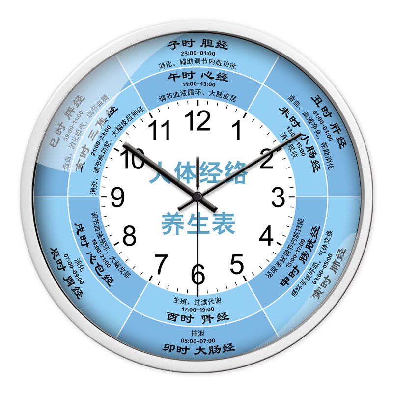 子午流注养生挂钟十二时辰经络保养肝胆子丑寅卯排序表静音石英钟