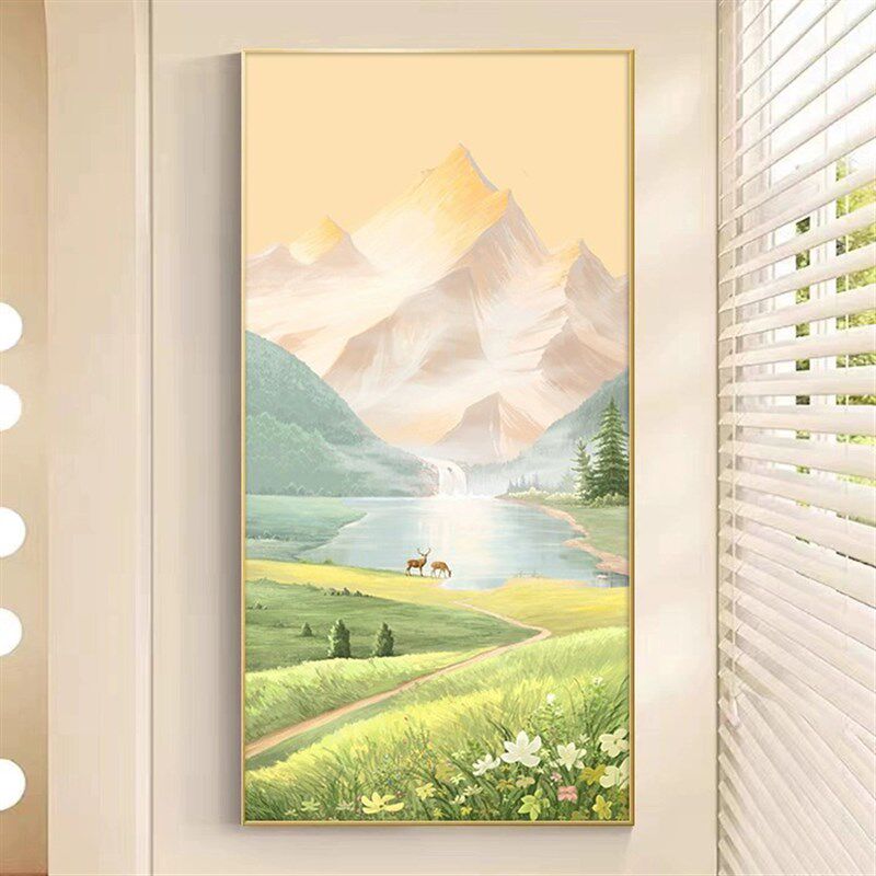 日照金山入户玄关装饰画风景山水画高级感大芬油画村走廊过道挂画