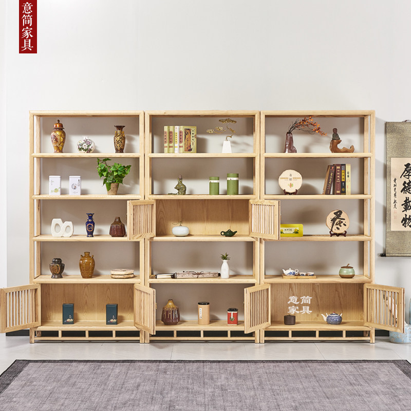 实木博古架白蜡木新中式多宝阁多层陈列置物架仿古茶叶茶室展示柜