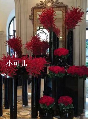 黑色玻璃花瓶样板房酒店门店大堂装饰婚庆路引直筒圆柱落地水培瓶